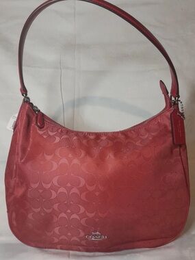 Vintage Coach Red Signature Nylon Shoulder Bag with Silver-Tone Logo